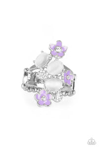 Daisy Delight - Purple Daisies, White Moonstones and Rhinestones Ring - Paparazzi Accessories - All That Sparkles Xoxo 