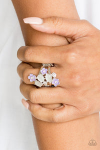 Daisy Delight - Purple Daisies, White Moonstones and Rhinestones Ring - Paparazzi Accessories - All That Sparkles Xoxo 