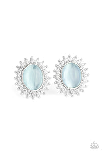 Hey There, Gorgeous - Blue Moonstone and White Rhinestone Stud Earrings - Paparazzi Accessories - All That Sparkles XOXO