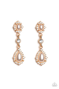 All-GLOWING - Gold, Pearl, and Rhinestone Earrings - Paparazzi Accessories - All That Sparkles XOXO