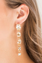 Load image into Gallery viewer, Red Carpet Radiance - Gold Gem Drop Earrings - Paparazzi Accessories - All That Sparkles XOXO