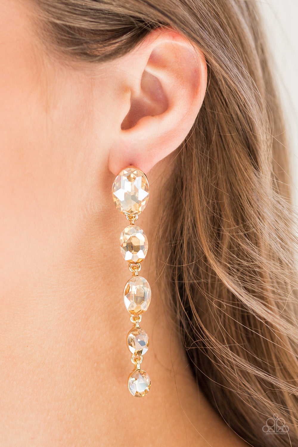 Red Carpet Radiance - Gold Gem Drop Earrings - Paparazzi Accessories - All That Sparkles XOXO