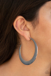 Moon Beam - Black Crescent Shape Hoop Earrings - Paparazzi Accessories