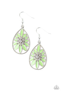 Floral Morals - Green Petal Teardrop Earrings - Paparazzi Accessories