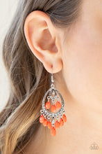 Load image into Gallery viewer, Gorgeously Genie - Orange/Coral Bead and White Rhinestone Teardrop Earrings - Paparazzi Accessories - All That Sparkles XOXO