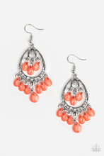 Load image into Gallery viewer, Gorgeously Genie - Orange/Coral Bead and White Rhinestone Teardrop Earrings - Paparazzi Accessories - All That Sparkles XOXO