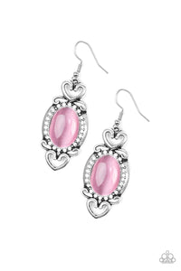 Port Royal Princess - Pink Moonstone and Heart Earrings - Paparazzi Accessories - All That Sparkles XOXO