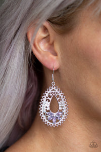 Instant REFLECT - Purple and White Rhinestone Teardrop Earrings - Paparazzi Accessories - All That Sparkles Xoxo 
