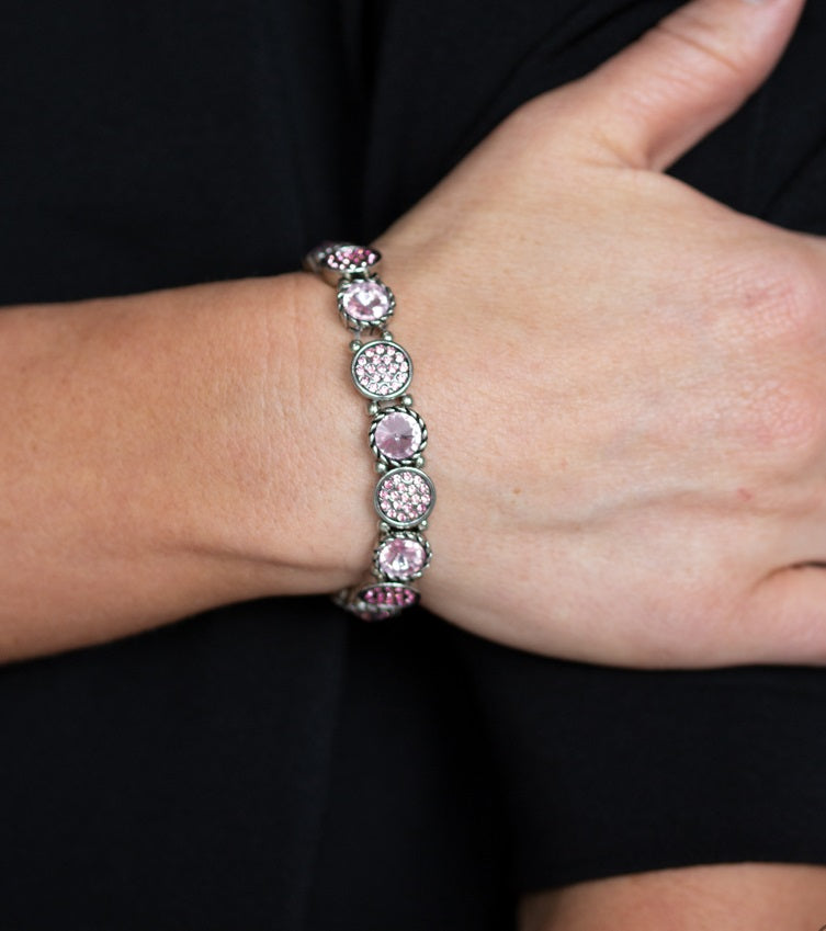 Take A Moment To Reflect - Pink Rhinestone Stretchy Bracelet - Paparazzi Accessories - All That Sparkles XOXO