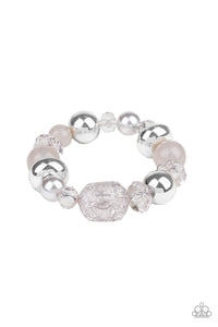 Ice Ice-Breaker - Silver, Gray, and Crystal Beaded Stretchy Bracelet - Paparazzi Accessories - All That Sparkles XOXO