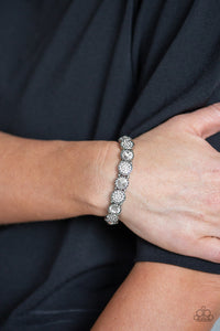 Take A Moment To Reflect - White Rhinestone Stretchy Bracelet - Paparazzi Accessories - All That Sparkles XOXO