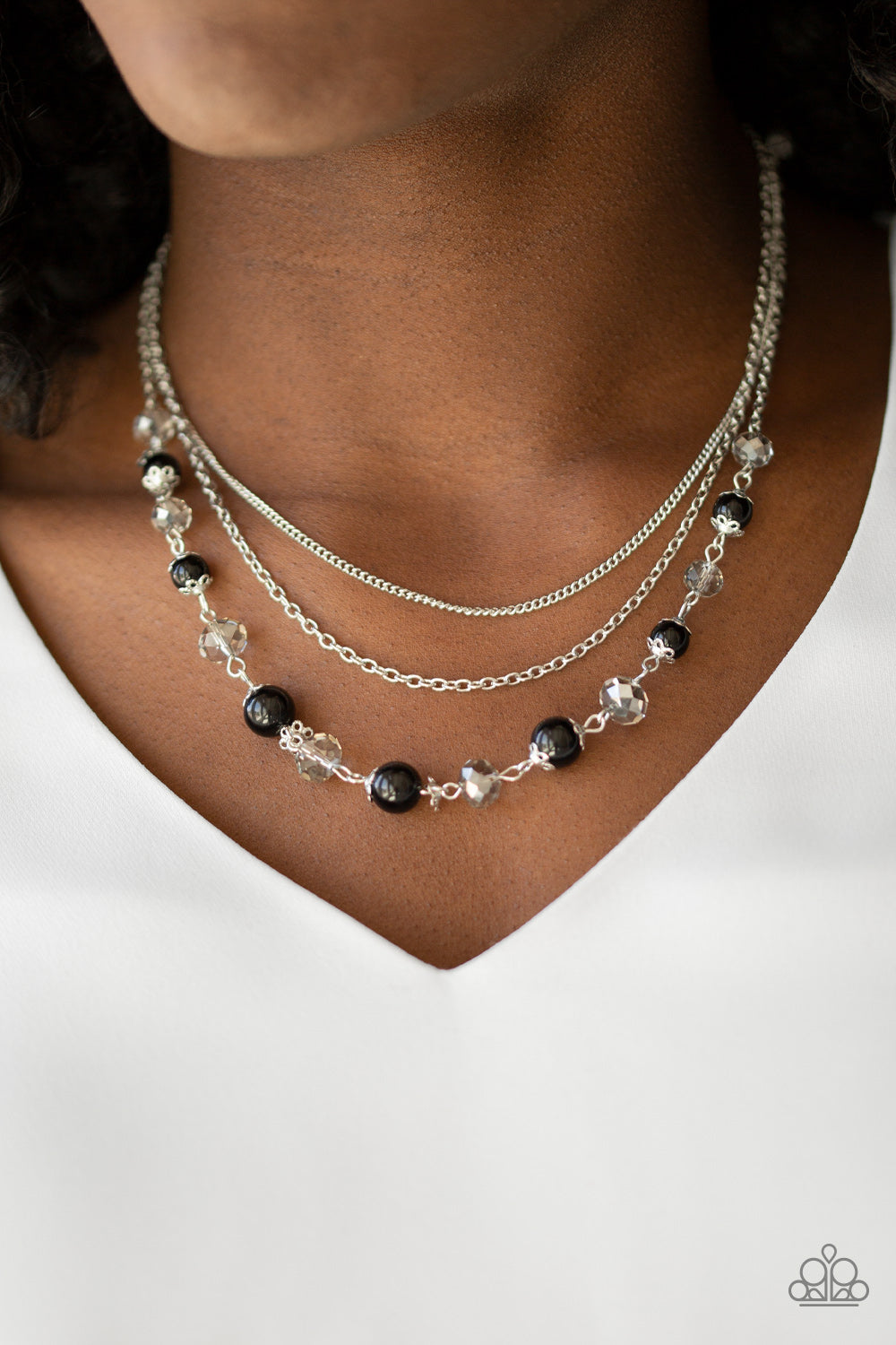 Tour de Demure - Black And Crystal Bead Necklace - Paparazzi Accessories
