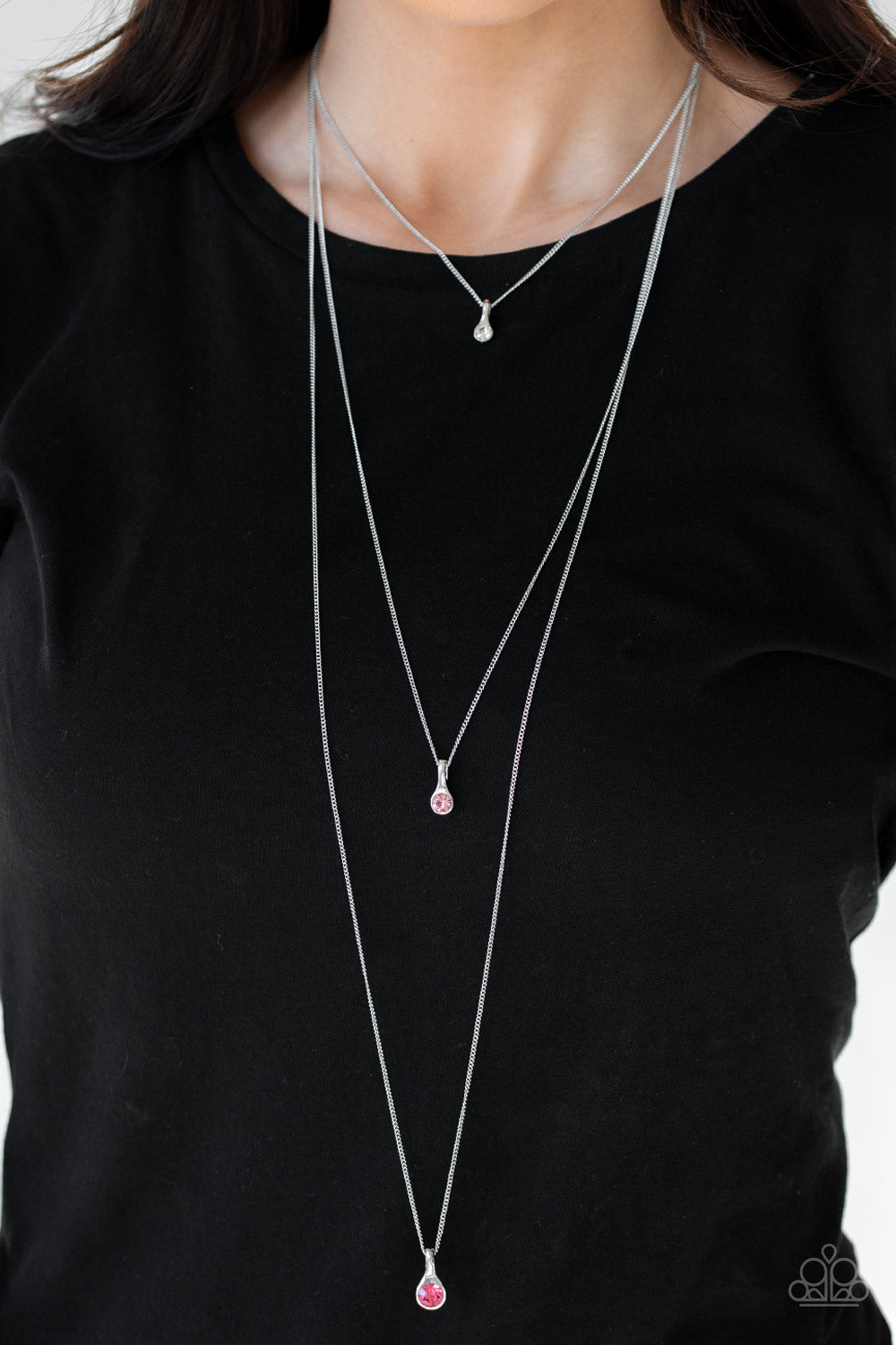 Crystal Chic - Pink and White Rhinestone Tiered Necklace - Paparazzi Accessories