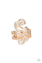 Load image into Gallery viewer, Waltzing Wonders - Gold Filigree and Rhinestone Ring - Paparazzi Accessories - All That Sparkles XOXO