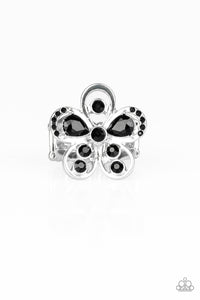 Gardens Of Grandeur - Black Rhinestone Flower Ring - Paparazzi Accessories - All That Sparkles XOXO