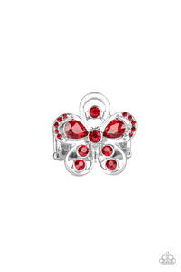 Gardens Of Grandeur - Red Rhinestone Flower Ring - Paparazzi Accessories - All That Sparkles XOXO