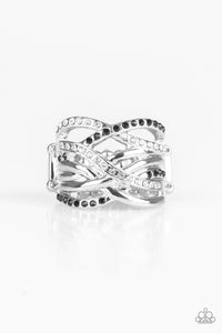 High Rollin' - Black and White Rhinestone Ring - Paparazzi Accessories - All That Sparkles XOXO