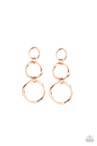 Three Ring Radiance - Copper Rings Earrings - Paparazzi Accessories