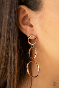 Three Ring Radiance - Copper Rings Earrings - Paparazzi Accessories