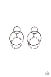Metro Bliss - Black Gunmetal and White Rhinestone Earrings - Paparazzi Accessories - All That Sparkles XOXO