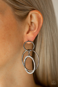Metro Bliss - Black Gunmetal and White Rhinestone Earrings - Paparazzi Accessories - All That Sparkles XOXO