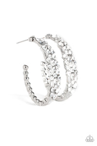 A GLITZY Conscience - White Rhinestone Hoop Earrings - Paparazzi Accessories - All That Sparkles Xoxo 