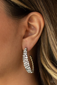 A GLITZY Conscience - White Rhinestone Hoop Earrings - Paparazzi Accessories - All That Sparkles Xoxo 