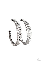 Load image into Gallery viewer, A GLITZY Conscience - Black Hoops with White Rhinestones - Paparazzi Accessories - All That Sparkles XOXO