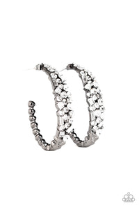 A GLITZY Conscience - Black Hoops with White Rhinestones - Paparazzi Accessories - All That Sparkles XOXO