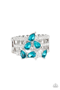 Blink Back TIERS - Blue Teardrop Gem and White Rhinestone Ring - Paparazzi Accessories - All That Sparkles XOXO