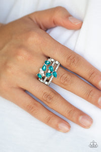 Blink Back TIERS - Blue Teardrop Gem and White Rhinestone Ring - Paparazzi Accessories - All That Sparkles XOXO