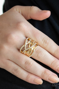 High Rollin - Gold Bar and Rhinestone Ring - Paparazzi Accessories