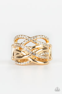 High Rollin - Gold Bar and Rhinestone Ring - Paparazzi Accessories