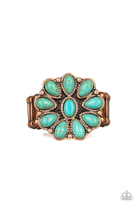 Stone Gardenia - Copper and Blue Crackle Stone Floral Ring - Paparazzi Accessories - All That Sparkles XOXO