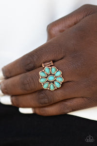 Stone Gardenia - Copper and Blue Crackle Stone Floral Ring - Paparazzi Accessories - All That Sparkles XOXO