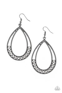 Glitz Fit - Black Earrings with White Rhinestones - Paparazzi Accessories - All That Sparkles XOXO