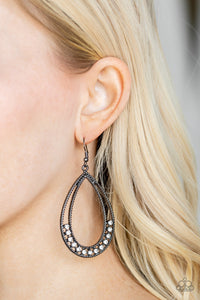 Glitz Fit - Black Earrings with White Rhinestones - Paparazzi Accessories - All That Sparkles XOXO