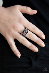 Bling Swing - Purple Rhinestone Filigree Floral Ring - Paparazzi Accessories