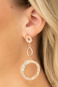 On The Glamour Scene - Gold And White Rhinestone Earrings - Paparazzi Accessories - All That Sparkles Xoxo 