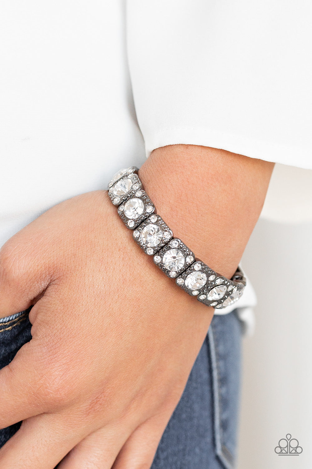 Blinged Out - Black and White Rhinestone Stretchy Bracelet - Paparazzi Accessories