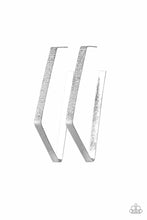 Load image into Gallery viewer, Way Over The Edge - Silver Hammered Asymmetrical Hoop Earrings - Paparazzi Accessories - All That Sparkles Xoxo 