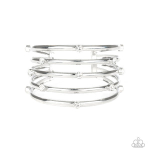 Sugarlicious Sparkle - White Rhinestone and Silver Cuff Bracelet - Paparazzi Accessories