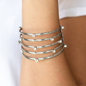 Sugarlicious Sparkle - White Rhinestone and Silver Cuff Bracelet - Paparazzi Accessories