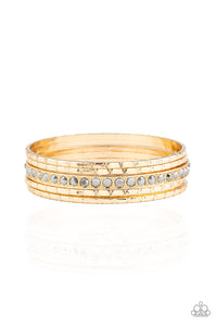 Glitzy Grunge - Gold Bangles, Hematite Stones - Paparazzi Accessories - All That Sparkles XOXO