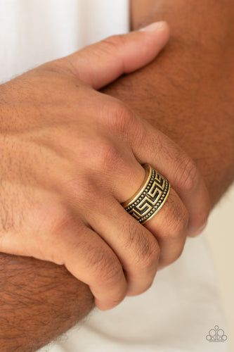 Tycoon Tribe - Brass Tribal Inspired Men's Ring - Paparazzi Accessories