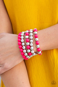 Miss Pop-YOU-larity / Pop-YOU-lar Culture - Pink Bead Necklace / Bracelet Set - Paparazzi Accessories - All That Sparkles XOXO