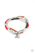 Load image into Gallery viewer, Desert Wanderer - Multi Color (Red, Silver, Brown, and Black) Bead and Leaf Charm Stretchy Bracelet - Paparazzi Accessories - All That Sparkles Xoxo 