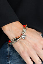 Load image into Gallery viewer, Desert Wanderer - Multi Color (Red, Silver, Brown, and Black) Bead and Leaf Charm Stretchy Bracelet - Paparazzi Accessories - All That Sparkles Xoxo 