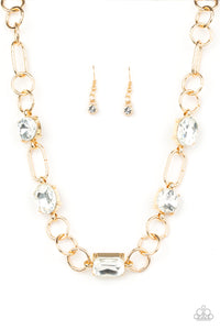 Urban District - Gold and White Rhinestone Necklace - Paparazzi Accessories - All That Sparkles XOXO