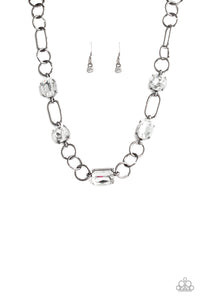 Urban District - Black, Gunmetal Necklace with White Rhinestones - Paparazzi Accessories - All That Sparkles Xoxo 